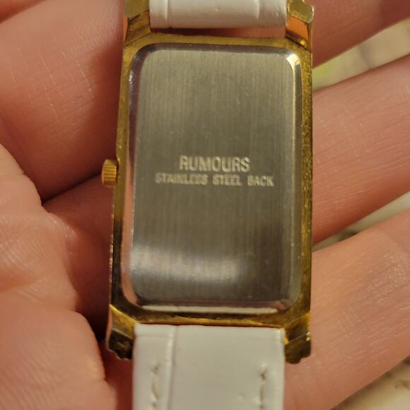 Rumours Gold-Tone Rectangular Quartz Watch White Strap, Vintage Style - Picture 6 of 10